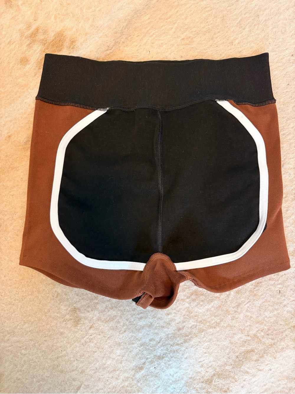 Free People High-Waist Two-Tone Shorts — Black & Brown with White Trim